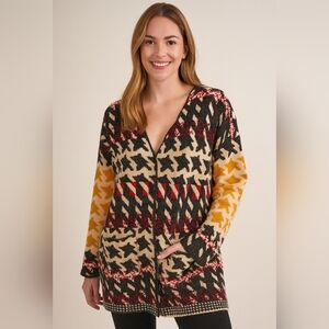 Vintage Concept Colorful Houndstooth Long‎ Open Front Sweater Cardigan Size M